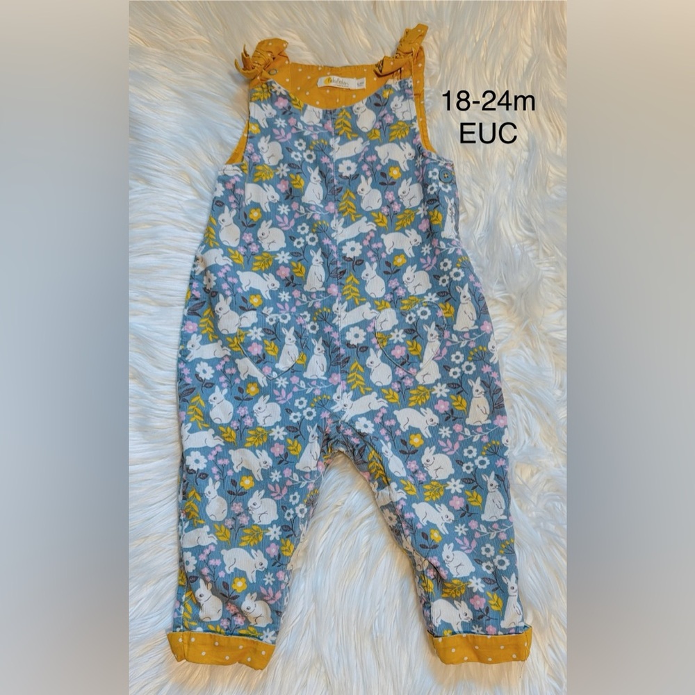 Mini Boden Bunny Floral Cord Romper | 18–24M | EUC | Adorable Spring Outfit